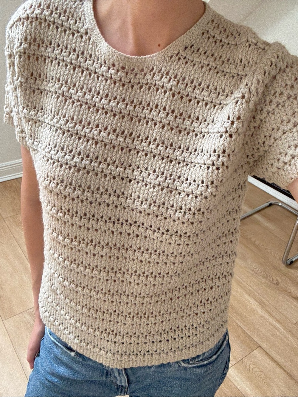 Handmade Crochet Cream Short Sleeve Top